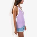 Purple Large Halter Neck Knit Tank Top with V-Neck Wrap Design and Side Tie Detail Casual Summer Top