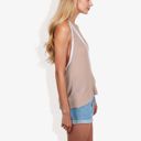 Beige Medium Halter Neck Knit Tank Top with V-Neck Wrap Design and Side Tie Detail Casual Summer Top