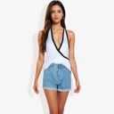 White Medium Halter Neck Knit Tank Top with V-Neck Wrap Design and Side Tie Detail Casual Summer Top