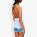 White Medium Halter Neck Knit Tank Top with V-Neck Wrap Design and Side Tie Detail Casual Summer Top