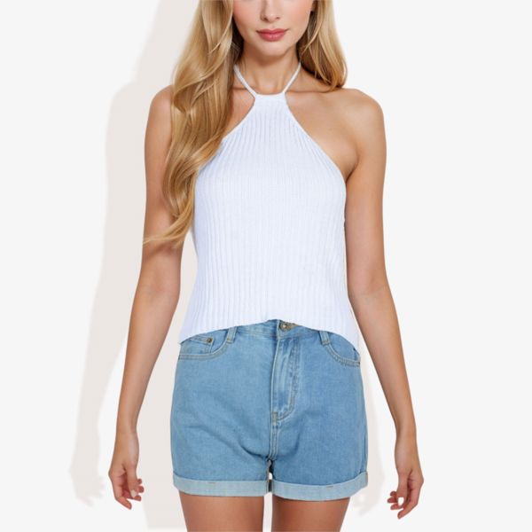 Ribbed Halter Neck Tank Top with Slim Fit and Comfortable Stretch for Casual Summer Outfits