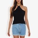 Black Large Ribbed Halter Neck Tank Top with Slim Fit and Comfortable Stretch for Casual Summer Outfits