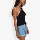 Black Large Ribbed Halter Neck Tank Top with Slim Fit and Comfortable Stretch for Casual Summer Outfits