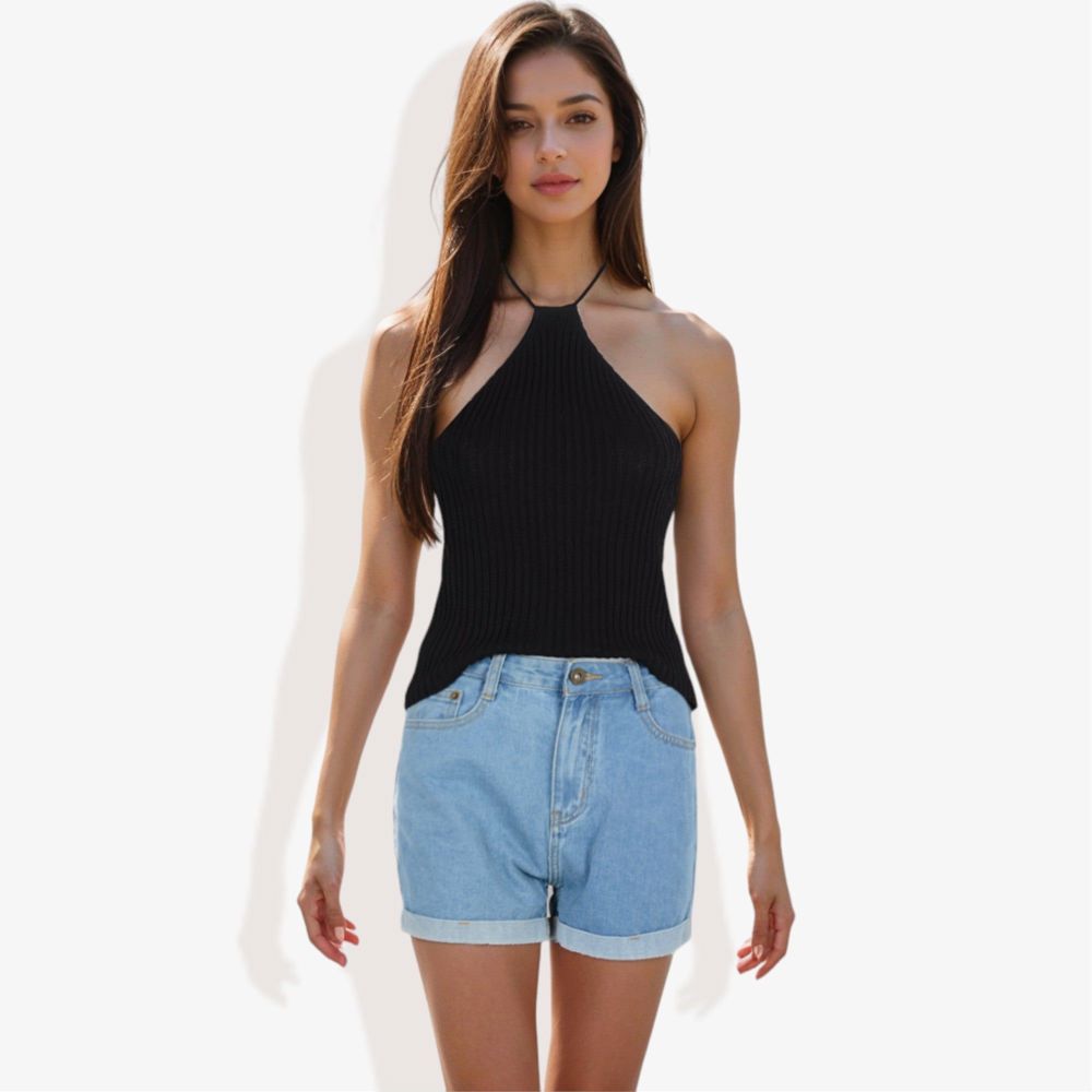 Ribbed Halter Neck Tank Top with Slim Fit and Comfortable Stretch for Casual Summer Outfits