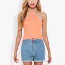 Orange Large Ribbed Halter Neck Tank Top with Slim Fit and Comfortable Stretch for Casual Summer Outfits