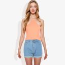 Orange Large Ribbed Halter Neck Tank Top with Slim Fit and Comfortable Stretch for Casual Summer Outfits