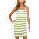 Green Large Striped Knit Spaghetti Strap Bodycon Dress with Crochet Detail