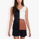 Black Large V-Neck Color Block Sleeveless Sweater Top Lightweight Knit Design Ideal for Layering or Wearing Alone