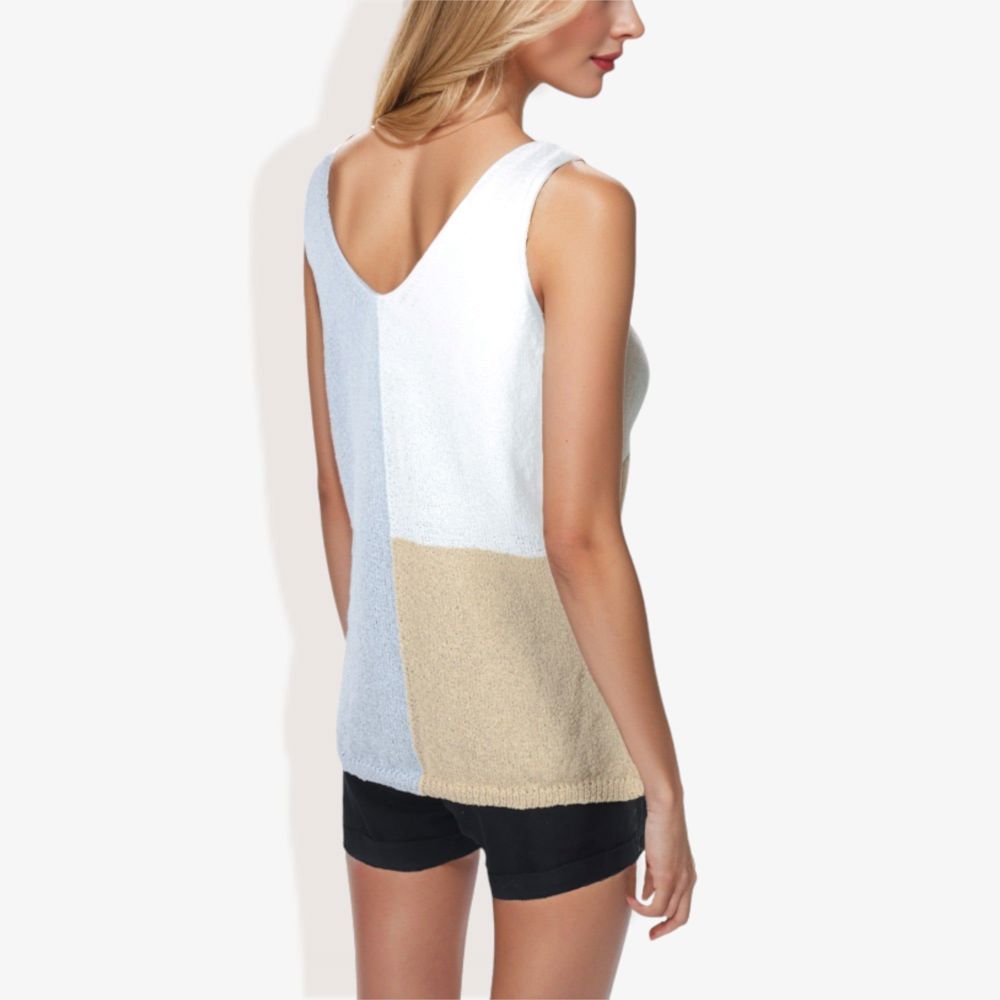 V-Neck Color Block Sleeveless Sweater Top Lightweight Knit Design Ideal for Layering or Wearing Alone