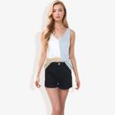 Gray Medium V-Neck Color Block Sleeveless Sweater Top Lightweight Knit Design Ideal for Layering or Wearing Alone