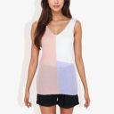 Pink Large V-Neck Color Block Sleeveless Sweater Top Lightweight Knit Design Ideal for Layering or Wearing Alone