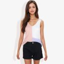 Pink Large V-Neck Color Block Sleeveless Sweater Top Lightweight Knit Design Ideal for Layering or Wearing Alone