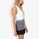 Beige Large V-Neck Color Block Sleeveless Sweater Top Lightweight Knit Design Ideal for Layering or Wearing Alone