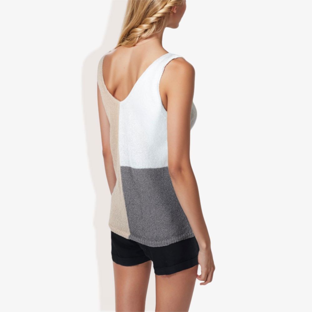 V-Neck Color Block Sleeveless Sweater Top Lightweight Knit Design Ideal for Layering or Wearing Alone