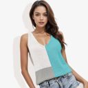 Green Large V-Neck Color Block Sleeveless Sweater Top Lightweight Knit Design Ideal for Layering or Wearing Alone