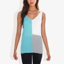 Green Large V-Neck Color Block Sleeveless Sweater Top Lightweight Knit Design Ideal for Layering or Wearing Alone