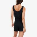 Black Large Sleeveless Button Front Drawstring Romper With Pockets