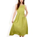 Green Large Sleeveless Midi Dress with Elastic Waist and Flowy Skirt