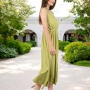 Green Large Sleeveless Midi Dress with Elastic Waist and Flowy Skirt