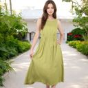 Green Large Sleeveless Midi Dress with Elastic Waist and Flowy Skirt