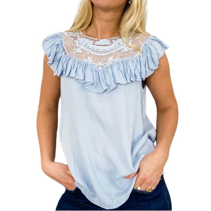 Sleeveless Shirt with Lace Pattern and Relaxed Fit