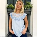 Blue Large Sleeveless Shirt with Lace Pattern and Relaxed Fit