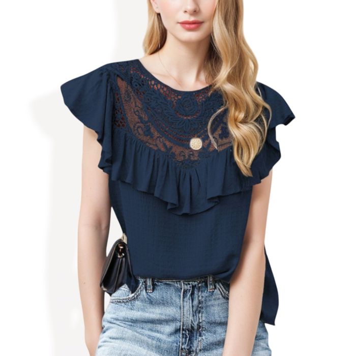 Sleeveless Shirt with Lace Pattern and Relaxed Fit