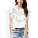 White Large Sleeveless Shirt with Lace Pattern and Relaxed Fit