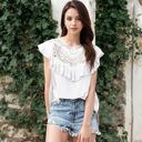 White Large Sleeveless Shirt with Lace Pattern and Relaxed Fit