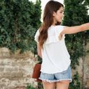 White Small Sleeveless Shirt with Lace Pattern and Relaxed Fit