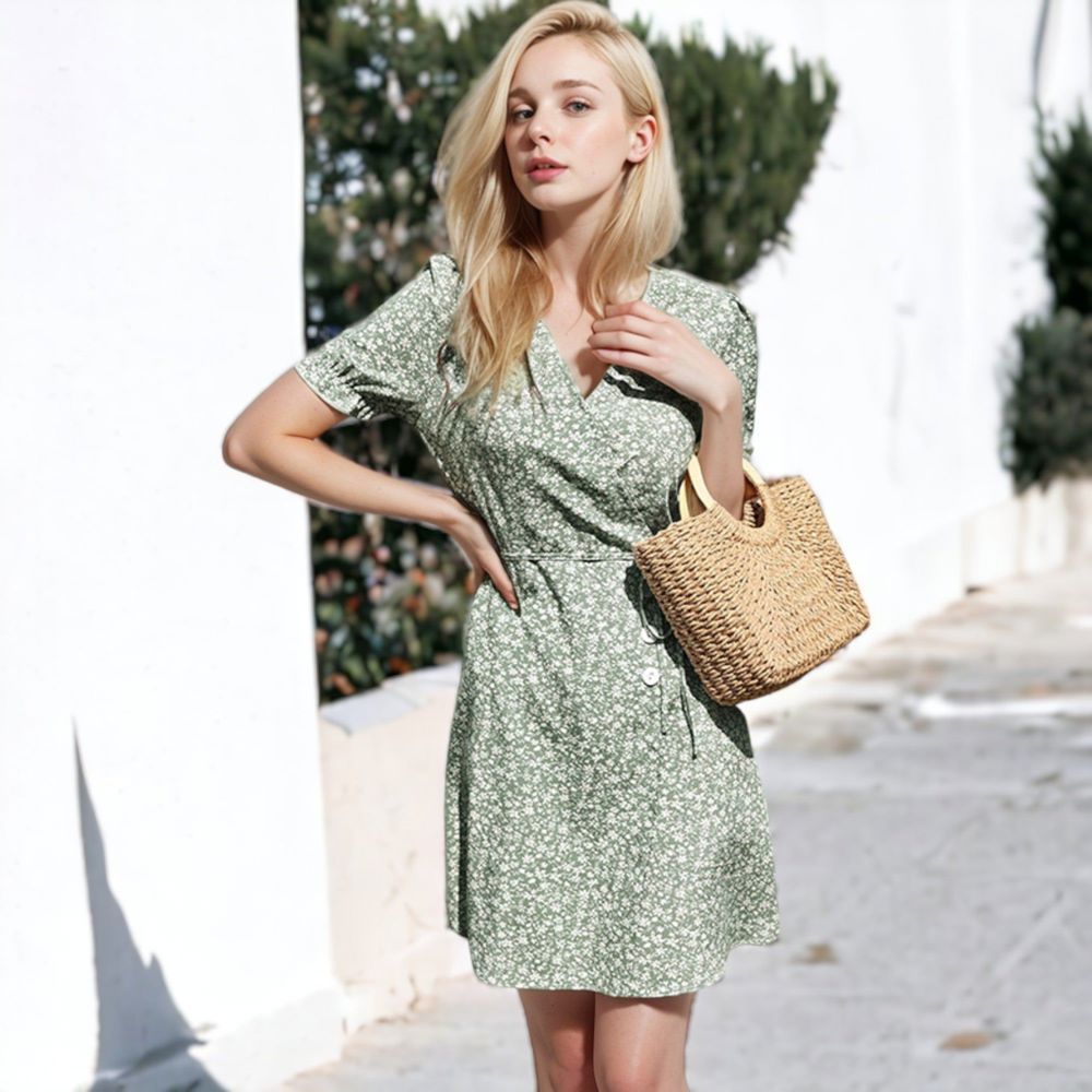 Puff Sleeve Wrap Dress