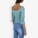 Green Large Square Neck Ruched Bust 3/4 Sleeve Peplum Top