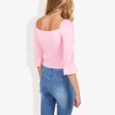 Pink Large Square Neck Ruched Bust 3/4 Sleeve Peplum Top