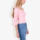 Pink Large Square Neck Ruched Bust 3/4 Sleeve Peplum Top