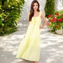  Ruffled Strap Maxi Dress with Tie Front and Tiered Skirt