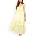 Yellow Large Ruffled Strap Maxi Dress with Tie Front and Tiered Skirt