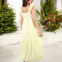 Yellow Large Ruffled Strap Maxi Dress with Tie Front and Tiered Skirt