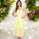 Yellow Large Ruffled Strap Maxi Dress with Tie Front and Tiered Skirt