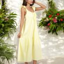 Yellow Large Ruffled Strap Maxi Dress with Tie Front and Tiered Skirt