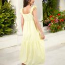 Yellow Large Ruffled Strap Maxi Dress with Tie Front and Tiered Skirt