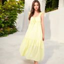 Yellow Large Ruffled Strap Maxi Dress with Tie Front and Tiered Skirt