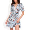  Floral Print Dress with Short Puff Sleeves and A-Line Silhouette