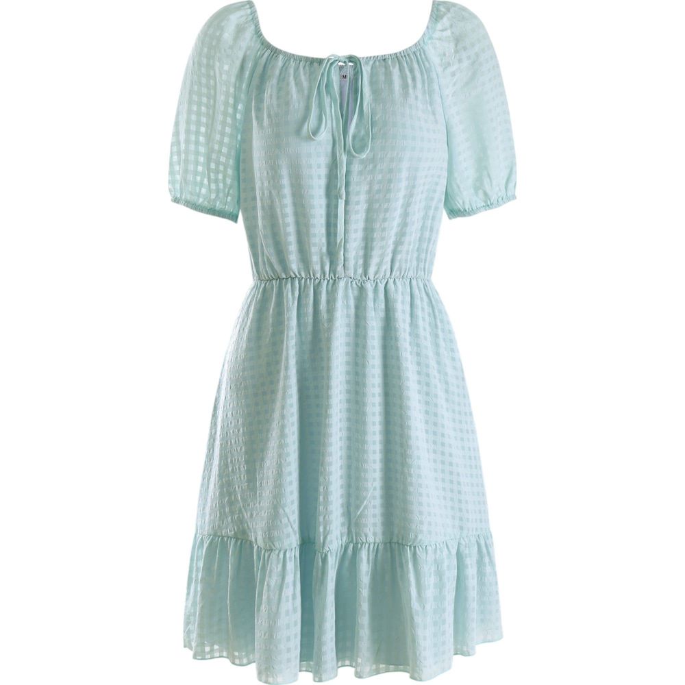 Tie Neck Gingham Print Dress