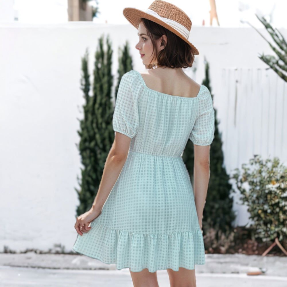 Tie Neck Gingham Print Dress