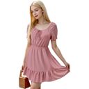 Pink Medium Tie Neck Gingham Print Dress