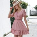 Pink Medium Tie Neck Gingham Print Dress