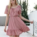 Pink Medium Tie Neck Gingham Print Dress