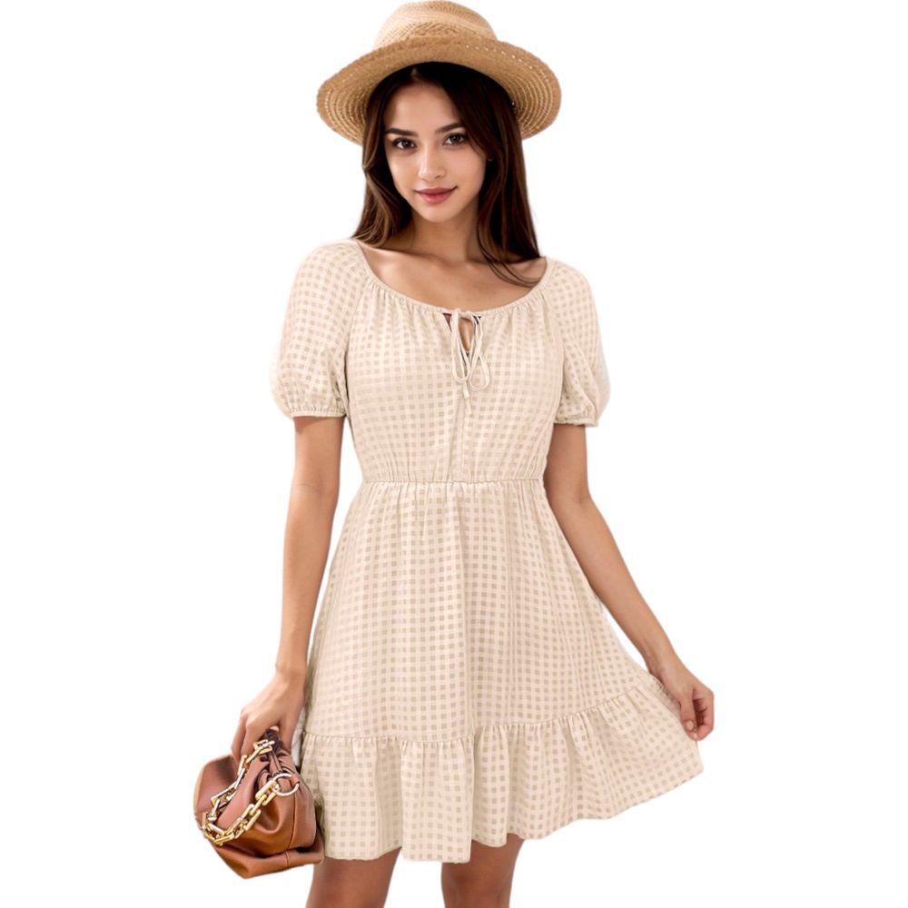 Tie Neck Gingham Print Dress