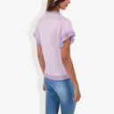 Purple Small Cap Sleeve Knit Top with Contrast Striped Trim and Crew Neck