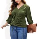  Long Sleeve Blouse with V-Neck and Drawstring Detail